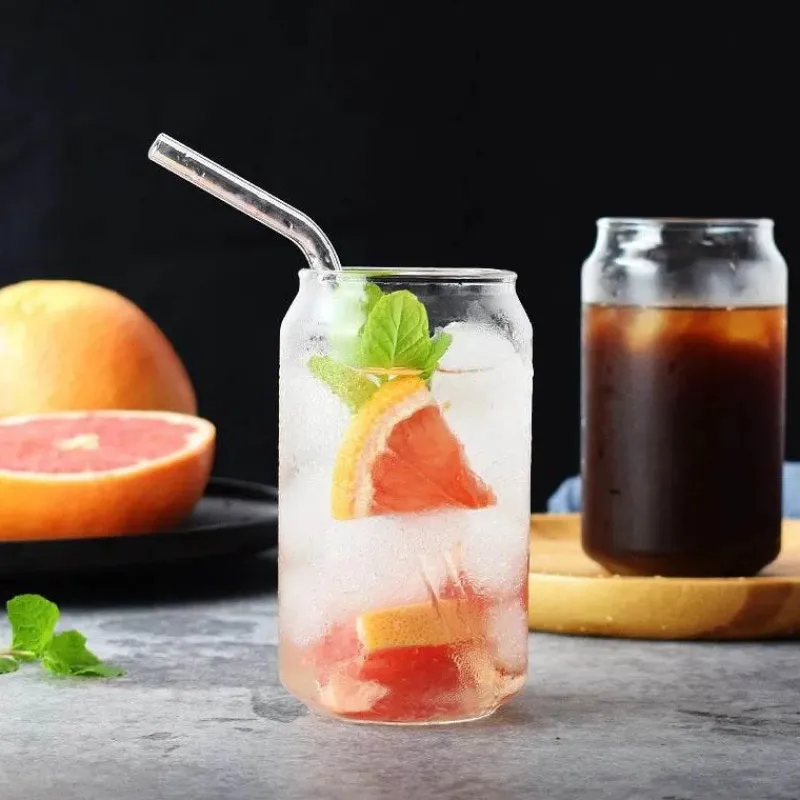 Plates u0026 More Küche & Esszimmer-Dosenförmiges Trinkglas-Set mit Deckel und Strohhalm - Ästhetische Becher