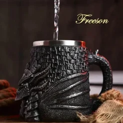 Feast u0026 Flair Küche & Esszimmer-Drachenschädel-Krug – 600 ml mittelalterlicher Bierkrug aus Edelstahl