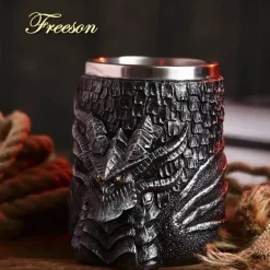 Feast u0026 Flair Küche & Esszimmer-Drachenschädel-Krug – 600 ml mittelalterlicher Bierkrug aus Edelstahl