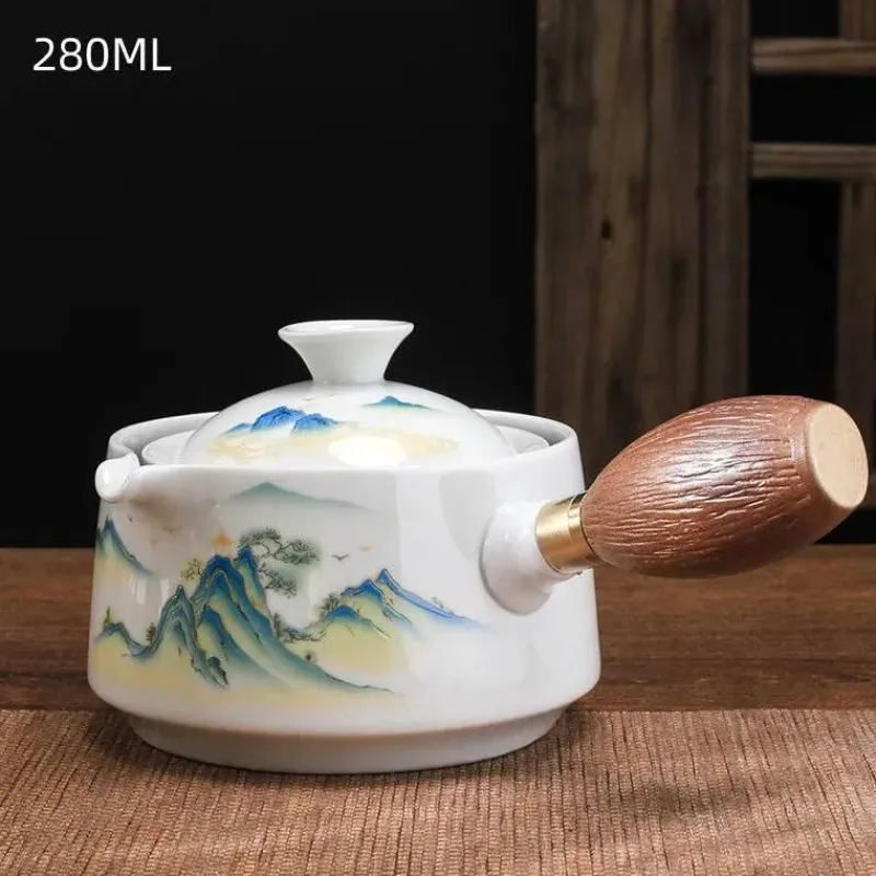 Brew Bliss Küche & Esszimmer-Drehbare Keramik-Teekanne – Traditionelles Harmony-Design