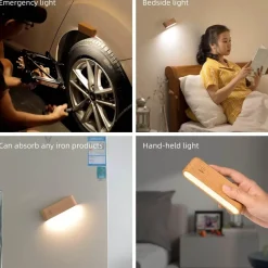 Comfort u0026 Style Beleuchtung-Drehbare magnetische LED-Nachtlampe - wiederaufladbare Schreibtischlampe aus Holz