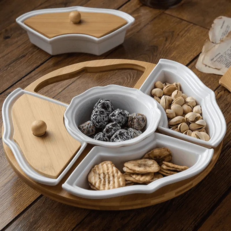 Deco Küche & Esszimmer-Drehbare Servierplatte aus Keramik – Frühstücksteller mit fünf Fächern