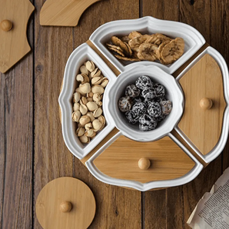 Deco Küche & Esszimmer-Drehbare Servierplatte aus Keramik – Frühstücksteller mit fünf Fächern