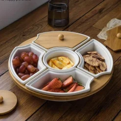 Deco Küche & Esszimmer-Drehbare Servierplatte aus Keramik – Frühstücksteller mit fünf Fächern