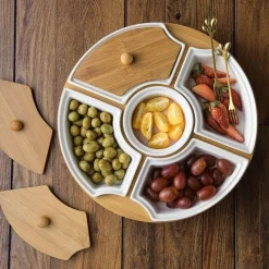 Deco Küche & Esszimmer-Drehbare Servierplatte aus Keramik – Frühstücksteller mit fünf Fächern