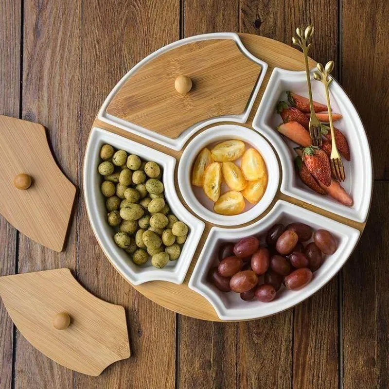 Deco Küche & Esszimmer-Drehbare Servierplatte aus Keramik – Frühstücksteller mit fünf Fächern