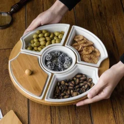 Deco Küche & Esszimmer-Drehbare Servierplatte aus Keramik – Frühstücksteller mit fünf Fächern