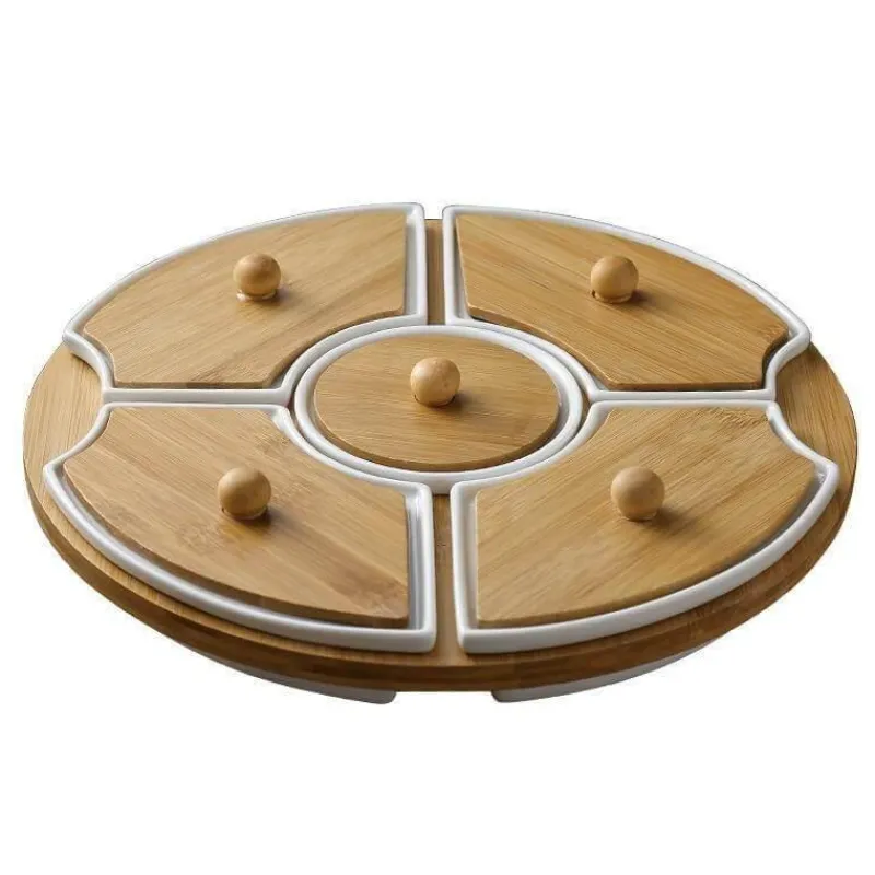 Deco Küche & Esszimmer-Drehbare Servierplatte aus Keramik – Frühstücksteller mit fünf Fächern