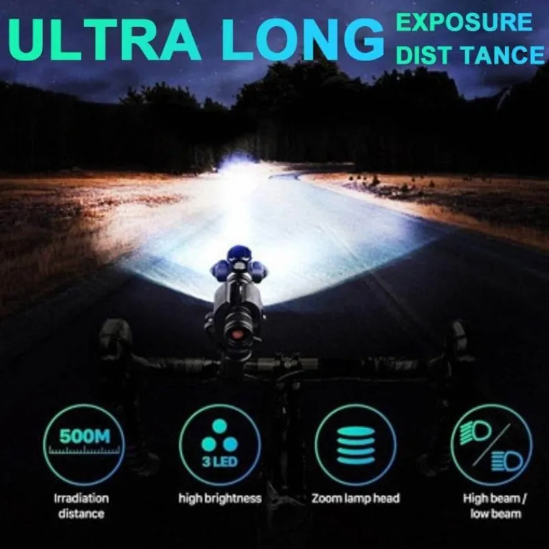 Decor Fahrräder & Verkehr-Drehbare, wiederaufladbare Taschenlampe mit drei Köpfen – vielseitige Außenbeleuchtung