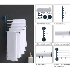 Tranquil Waters Badezimmer|Küche & Esszimmer-Drehbarer Handtuchhalter zur Wandmontage – Mehrschichtiger Badezimmer-Organizer