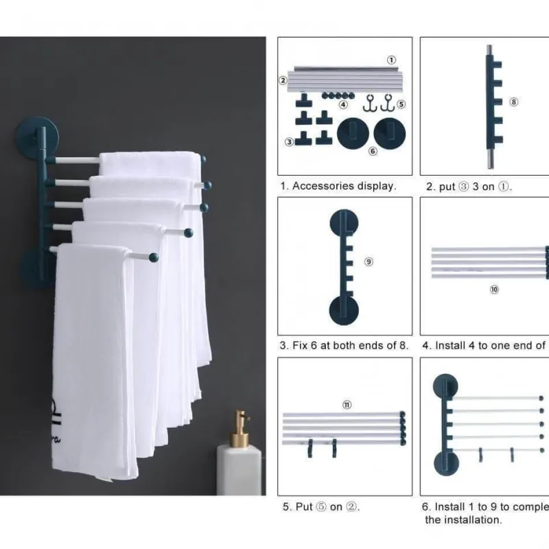 Tranquil Waters Badezimmer|Küche & Esszimmer-Drehbarer Handtuchhalter zur Wandmontage – Mehrschichtiger Badezimmer-Organizer