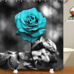 Aqua Essence Badezimmer-Duschvorhang-Set mit Tulpenblumenmuster – Badezimmer-Dekor-Akzent