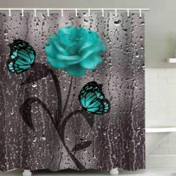 Aqua Essence Badezimmer-Duschvorhang-Set mit Tulpenblumenmuster – Badezimmer-Dekor-Akzent