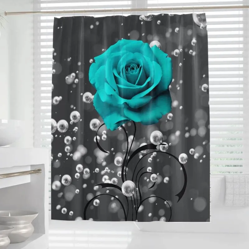 Aqua Essence Badezimmer-Duschvorhang-Set mit Tulpenblumenmuster – Badezimmer-Dekor-Akzent