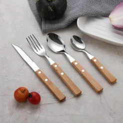 Tom Küche & Esszimmer-Edelstahl-Besteckset mit eleganten Holzgriffen zum Essen
