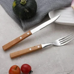 Tom Küche & Esszimmer-Edelstahl-Besteckset mit eleganten Holzgriffen zum Essen