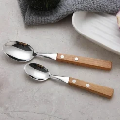 Tom Küche & Esszimmer-Edelstahl-Besteckset mit eleganten Holzgriffen zum Essen