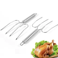Tom Küche & Esszimmer-Edelstahl-Grillspieße, Truthahngabel, Grillwerkzeug-Set für perfektes Grillen