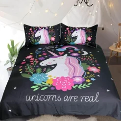 Cozy Haven Bettzeug-Einhorn Floral Mädchen Kinder Cartoon Komfortable Bettbezug Bettwäsche Set