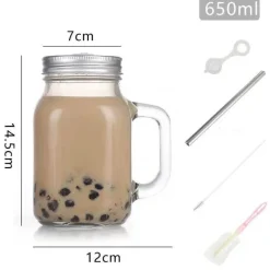 Plates u0026 More Küche & Esszimmer-Einmachglas-Becher mit Henkeln – Klares Trinkgeschirr mit Strohhalm