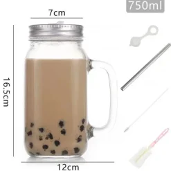 Plates u0026 More Küche & Esszimmer-Einmachglas-Becher mit Henkeln – Klares Trinkgeschirr mit Strohhalm