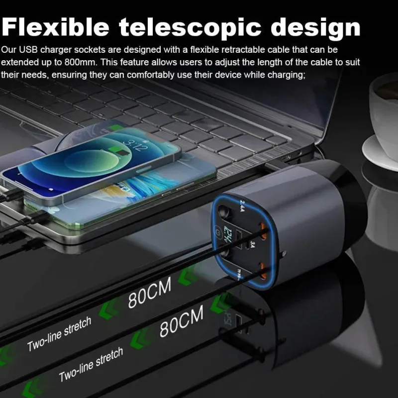 Wild u0026 Free Gear Autozubehör|Automobilindustrie-Einziehbares Auto-Schnellladegerät - Intelligentes USB-Ladegerät