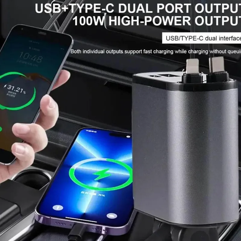 Wild u0026 Free Gear Autozubehör|Automobilindustrie-Einziehbares 4-in-1-Autoladegerät mit Schnellladefunktion