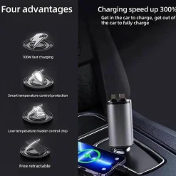 Wild u0026 Free Gear Autozubehör|Automobilindustrie-Einziehbares 4-in-1-Autoladegerät mit Schnellladefunktion