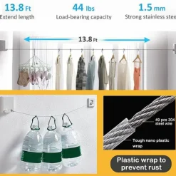 Tranquil Waters Gadgets Für Zuhause|Badezimmer-Einziehbares Trockenseil aus Edelstahl ohne Bohren