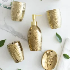 The Bath Nook Badezimmer-Elegant Gold Embossed Ceramic Bathroom Set - Luxurious Bath Accessories