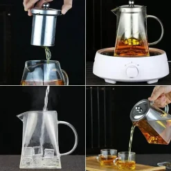 Tom Küche & Esszimmer-Elegante Teekanne aus Glas – Edelstahl-Teesieb für losen Tee