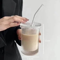 Plates u0026 More Küche & Esszimmer-Eleganter Glasbecher mit Strohhalm – Kaffee-/Teegeschenk im japanischen Stil
