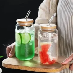 Plates u0026 More Küche & Esszimmer-Eleganter Glasbecher mit Strohhalm – Kaffee-/Teegeschenk im japanischen Stil