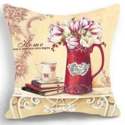 Plush Perch Bettzeug-Eleganter Kissenbezug mit Blumenvase – luxuriöser Kissenbezug für die Inneneinrichtung