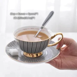 Feast u0026 Flair Küche & Esszimmer-Elegantes graues Teetassen-Set – 200 ml, Porzellan mit goldenen Akzenten