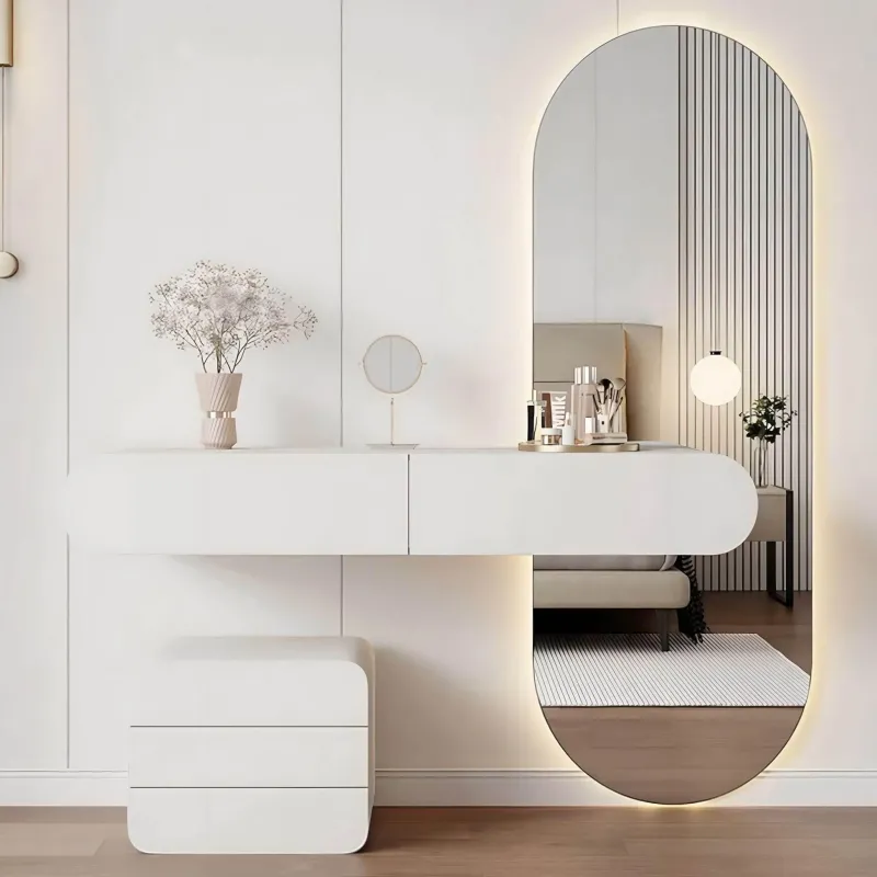 The Lounge Loft Möbel-Elegantes Schminktisch-Set - Delinda Frisiertisch mit Hocker