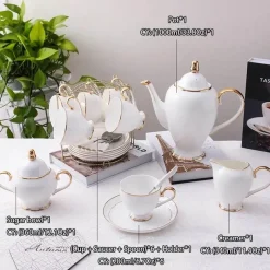 Feast u0026 Flair Küche & Esszimmer-Elegantes Tee- und Kaffeeservice aus Bone China – Weiße und goldene Porzellantassen