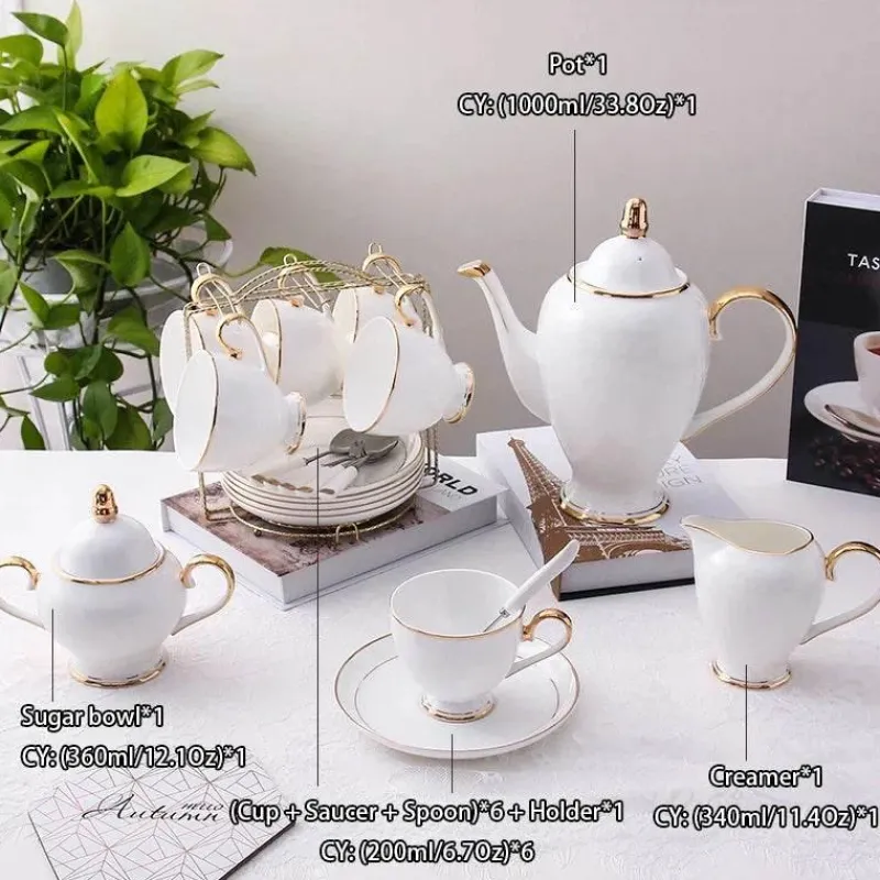 Feast u0026 Flair Küche & Esszimmer-Elegantes Tee- und Kaffeeservice aus Bone China – Weiße und goldene Porzellantassen