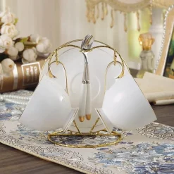 Feast u0026 Flair Küche & Esszimmer-Elegantes Tee- und Kaffeeservice aus Bone China – Weiße und goldene Porzellantassen