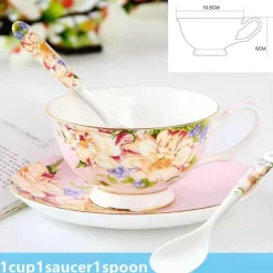 Plates u0026 More Küche & Esszimmer-Elegantes Teeservice aus Keramik – Kombination aus Tasse, Untertasse und Löffel