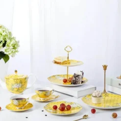 Feast u0026 Flair Küche & Esszimmer-Elegantes Teeservice aus Knochenporzellan – Zitronenbaum-Tasse und Untertasse, Schwarztee-Set