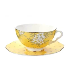 Feast u0026 Flair Küche & Esszimmer-Elegantes Teeservice aus Knochenporzellan – Zitronenbaum-Tasse und Untertasse, Schwarztee-Set