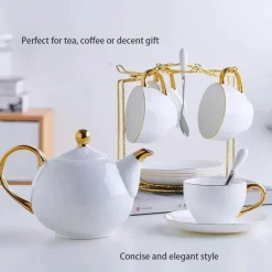 Feast u0026 Flair Küche & Esszimmer-Elegantes Teeservice aus Bone China – Teetassen und Teekanne aus weißem Gold