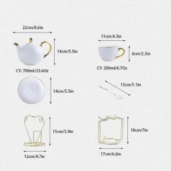 Feast u0026 Flair Küche & Esszimmer-Elegantes Teeservice aus Bone China – Teetassen und Teekanne aus weißem Gold