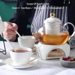 Feast u0026 Flair Küche & Esszimmer-Elegantes Teeservice aus goldweißer Keramik mit Glasteekanne