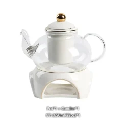 Feast u0026 Flair Küche & Esszimmer-Elegantes Teeservice aus goldweißer Keramik mit Glasteekanne