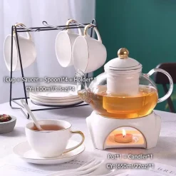 Feast u0026 Flair Küche & Esszimmer-Elegantes Teeservice aus goldweißer Keramik mit Glasteekanne