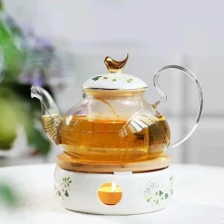 Elegance at the Table Küche & Esszimmer-Elegantes Teeservice aus Porzellan mit Kerzenwärmer aus Glas – das perfekte Geschenk für Teeliebhaber