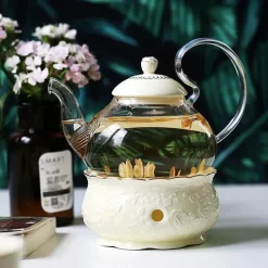 Elegance at the Table Küche & Esszimmer-Elegantes Teeservice aus Porzellan mit Kerzenwärmer aus Glas – das perfekte Geschenk für Teeliebhaber