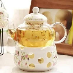 Elegance at the Table Küche & Esszimmer-Elegantes Teeservice aus Porzellan mit Kerzenwärmer aus Glas – das perfekte Geschenk für Teeliebhaber